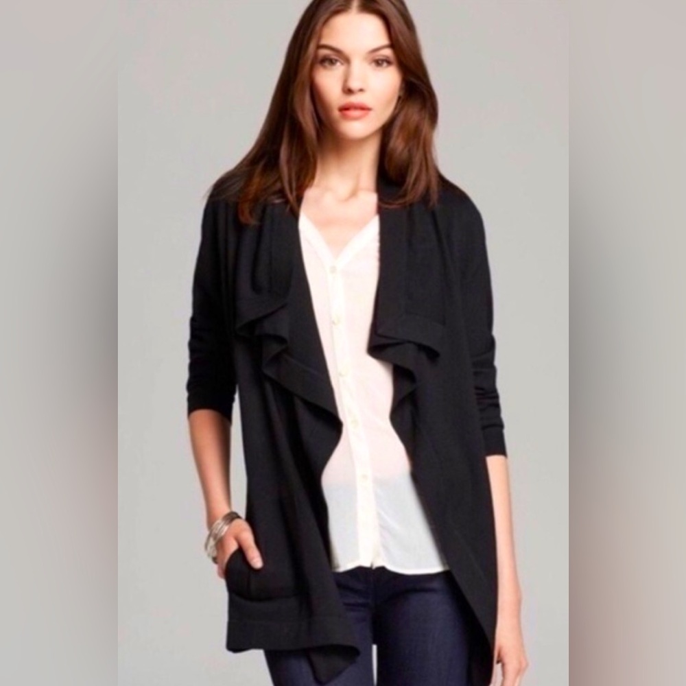 Theory Black Silk/Linen Lightweight Women's Cardigan |Size M|Loose Fit |Pockets